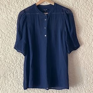 Madewell 100% silk sheer pintuck short sleeve blouse